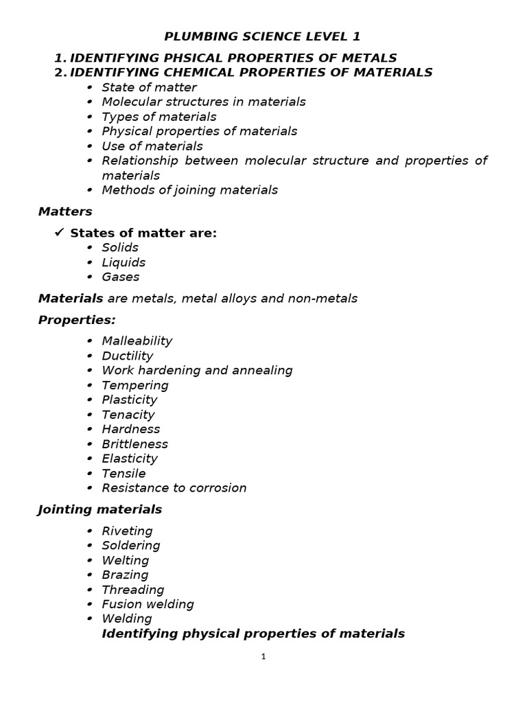 Plumbing Science Level 1 | PDF