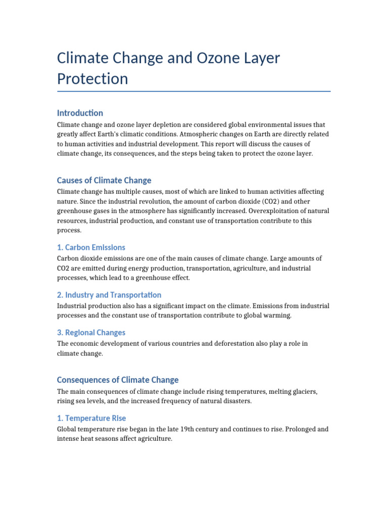Climate Change and Ozone Layer Protection Report | PDF