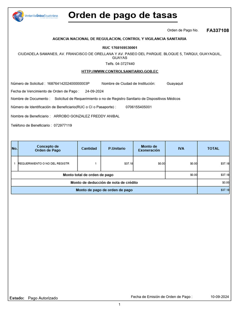 Orden de Pago Scanner | PDF