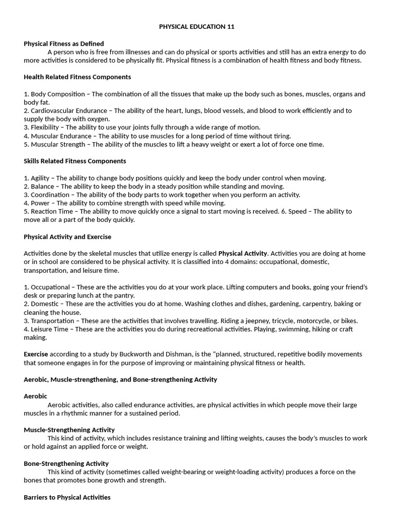 PHYSICAL EDUCATION 11 Hand Outs | PDF