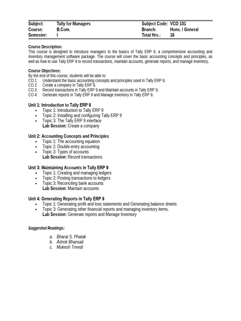 Tally ERP 9 Course for Managers | PDF | Statistics | Data Analysis