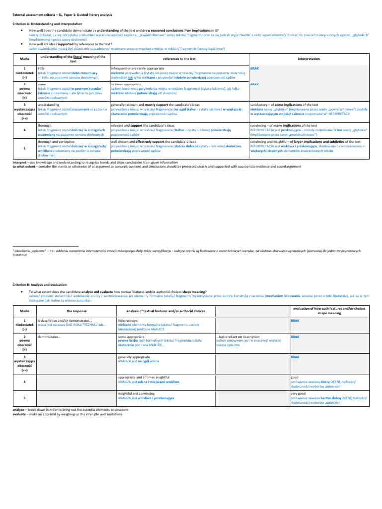 p1 Assessment Criteria Z Komentarzem | PDF