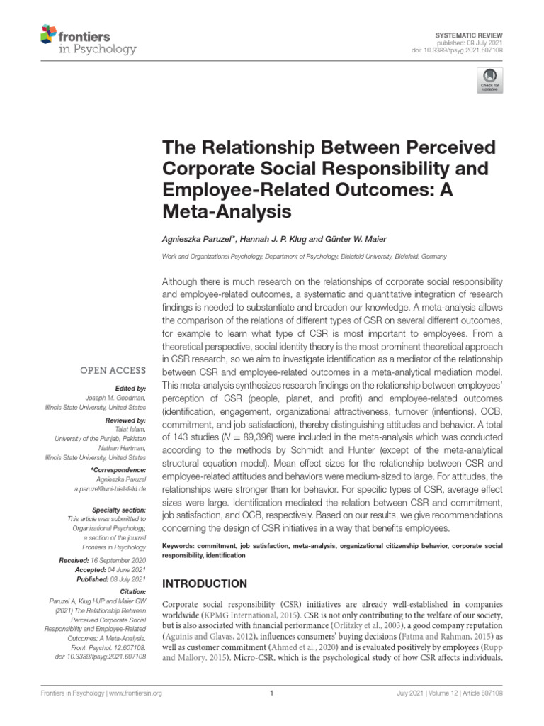 The Relationship Between Perceived Corporate Social Responsibility and ...