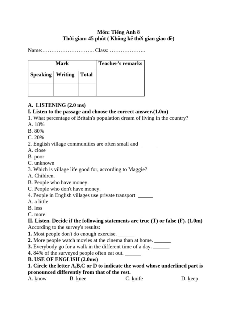 Test TA Buổi Đầu Tiên | PDF
