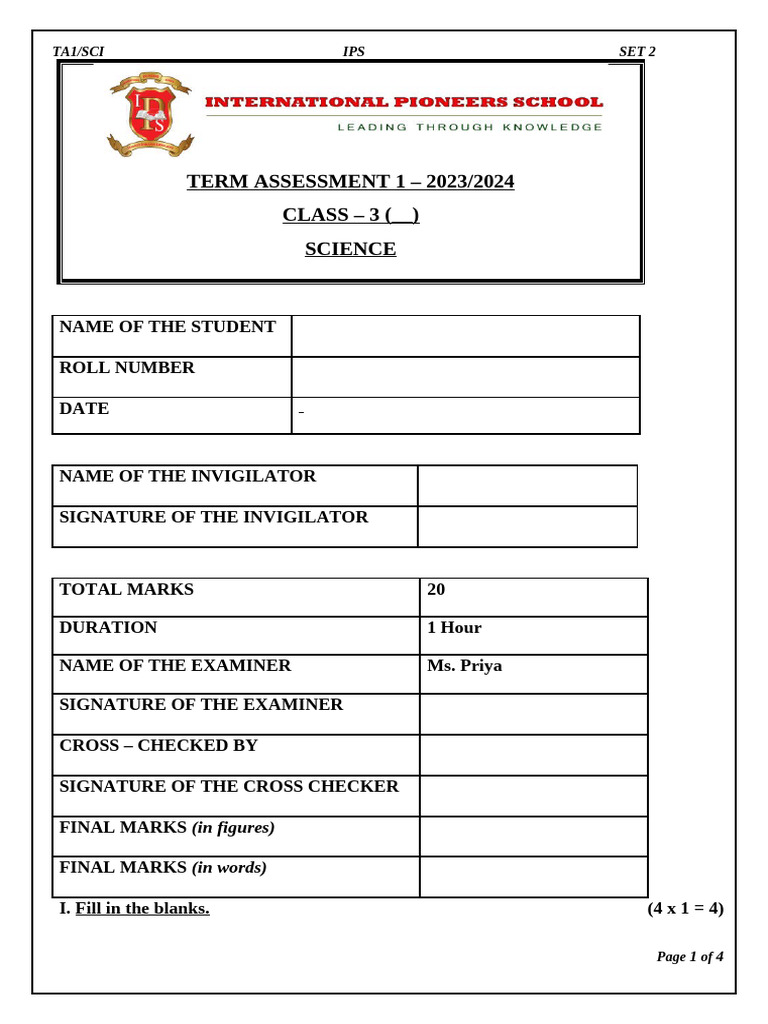 Class 3 TA - 1 Set 2 | PDF