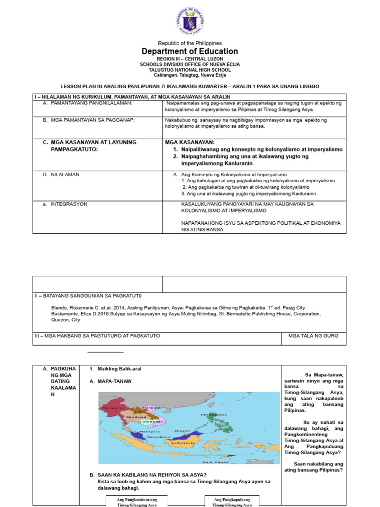 Lesson Exemplar Talugtug NHS | PDF