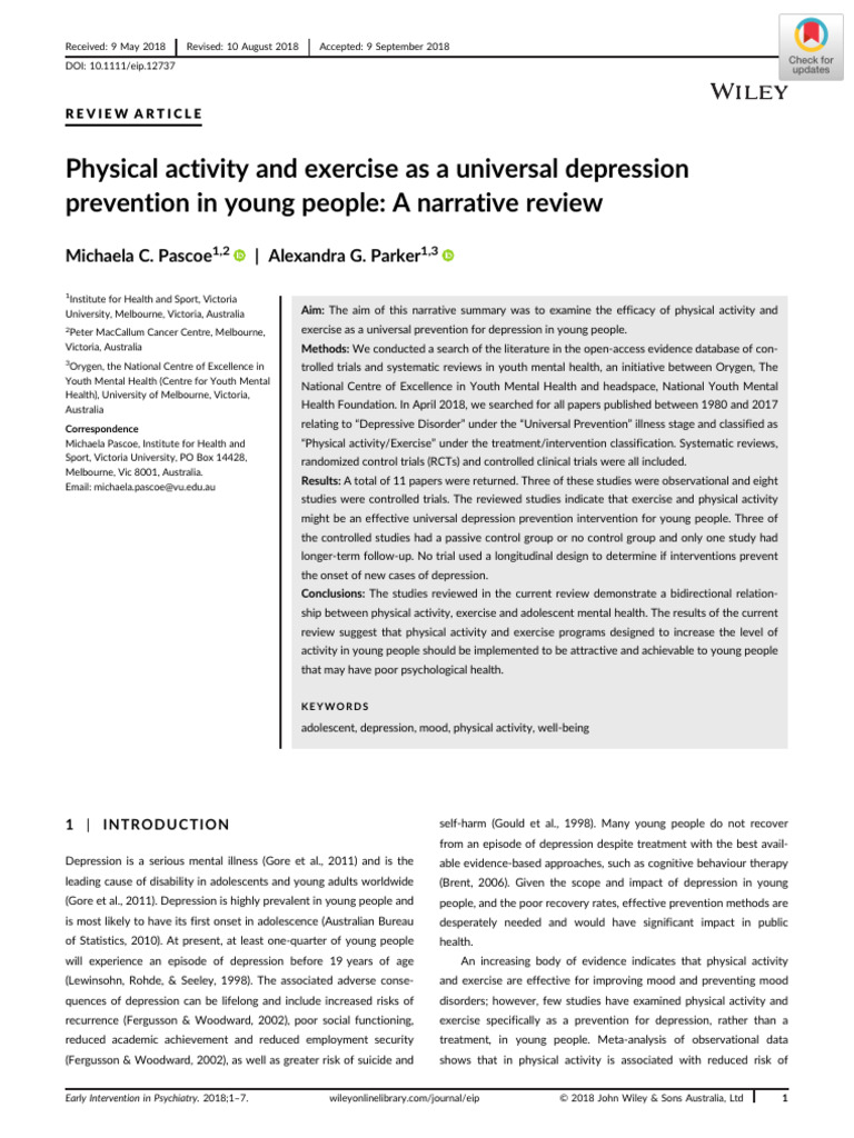 Exercise as Depression Prevention in Youth | PDF | Major Depressive ...