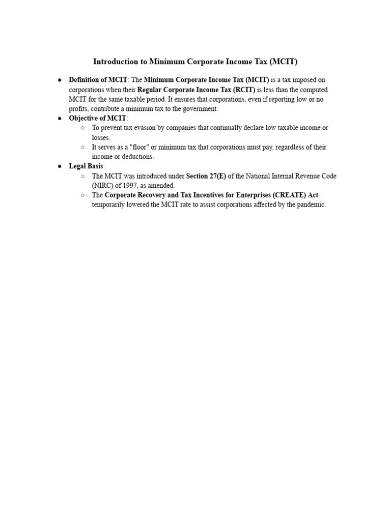Chapter 4 - Minimum Corporate Income Tax | PDF | Taxes | Finance ...