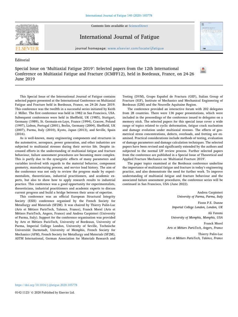 Special Issue On Multiaxial Fatigue 2019 - Selected Papers - 2020 ...