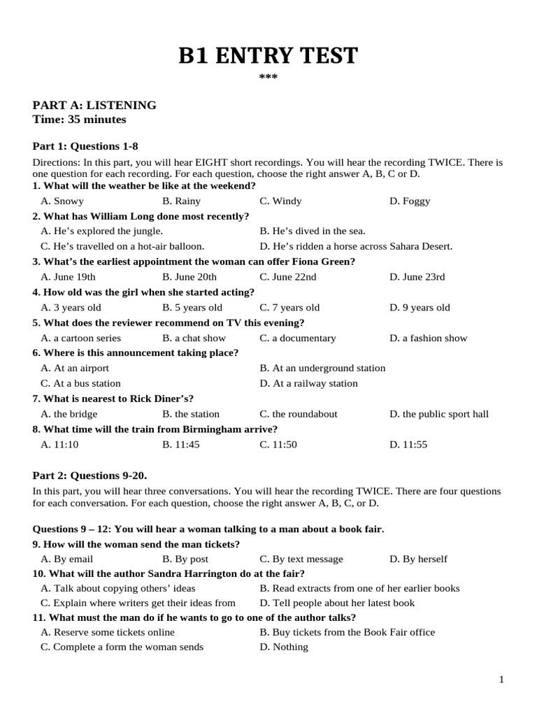 TAB1 Entry Test | PDF