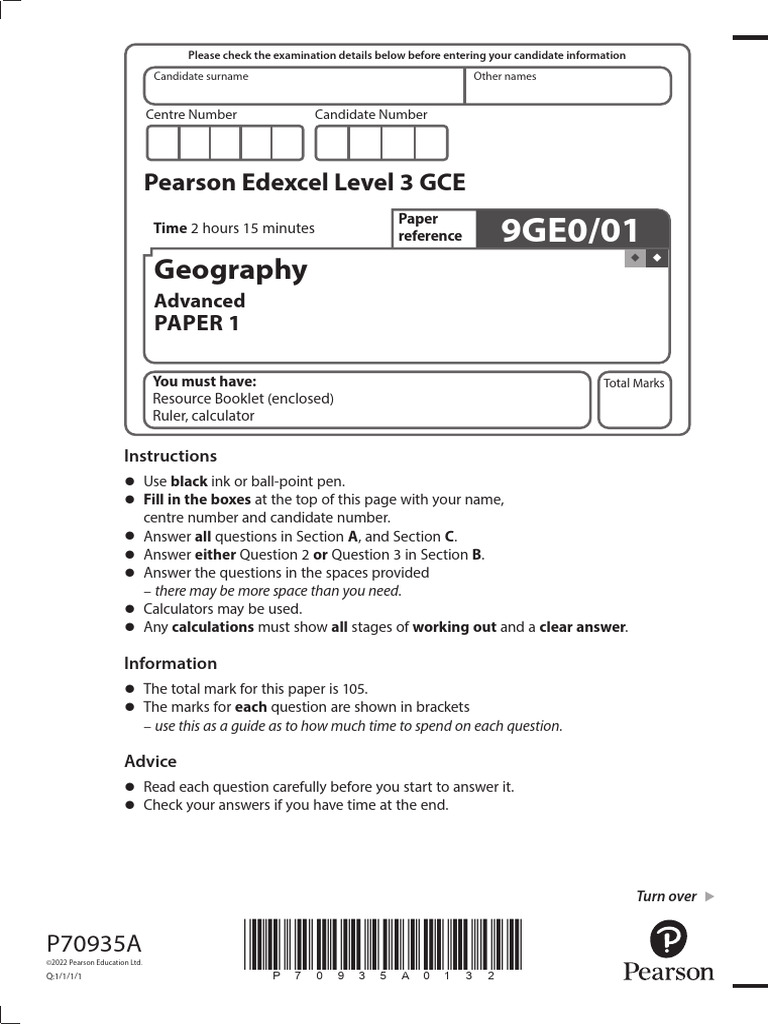 June 2022 Qp Paper 1 Edexcel Geography A Level Pdf