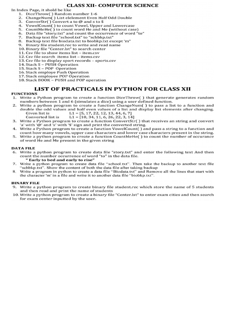 Practical File 12 - CS 2024-25 | PDF