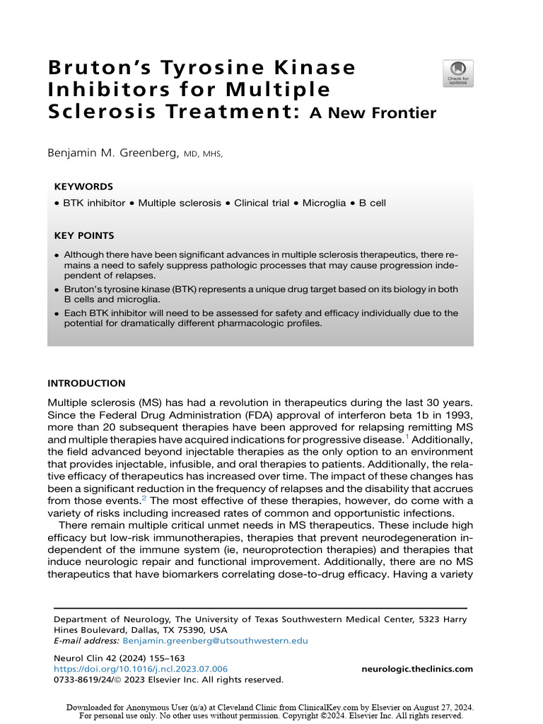 Bruton's Tyrosine Kinase Inhibitors For Multiple Sclerosis Treatment ...