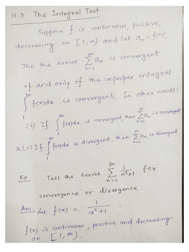 Cal-I 11.3 Integral Test | PDF