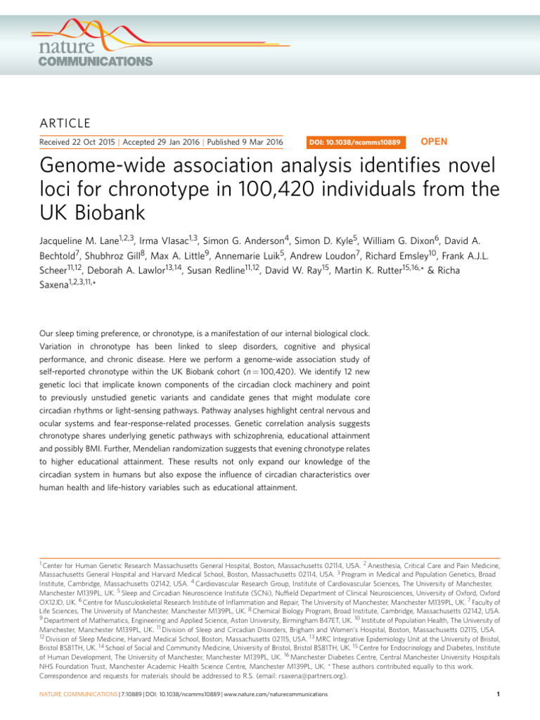 Novel Genetic Loci for Chronotype Identified | PDF | Genome Wide ...