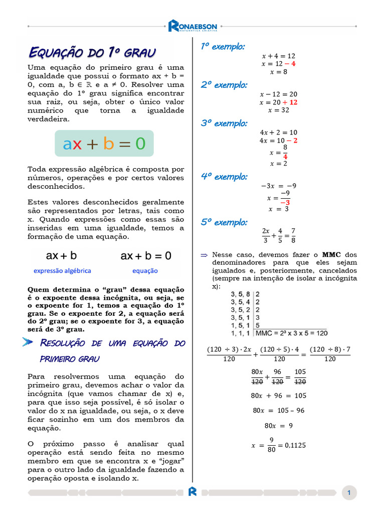 Nivelando 13 - Equação Do 1º Grau | PDF