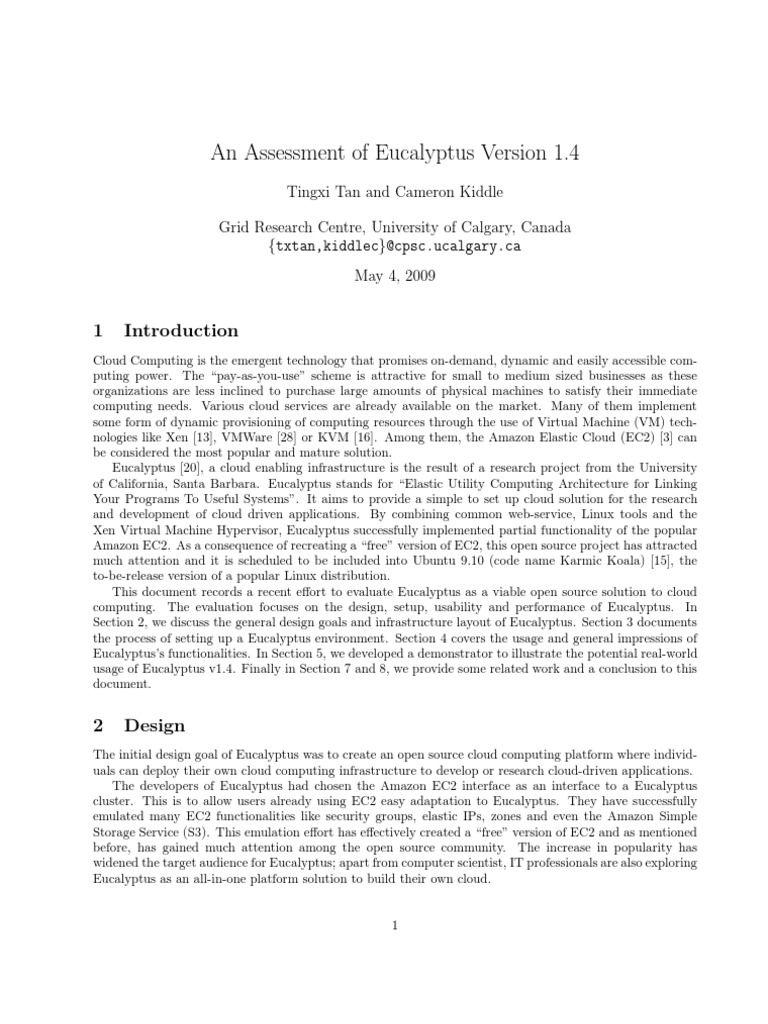 Assessment of Eucalyptus 1.4 | PDF | Cloud Computing | Virtual Machine