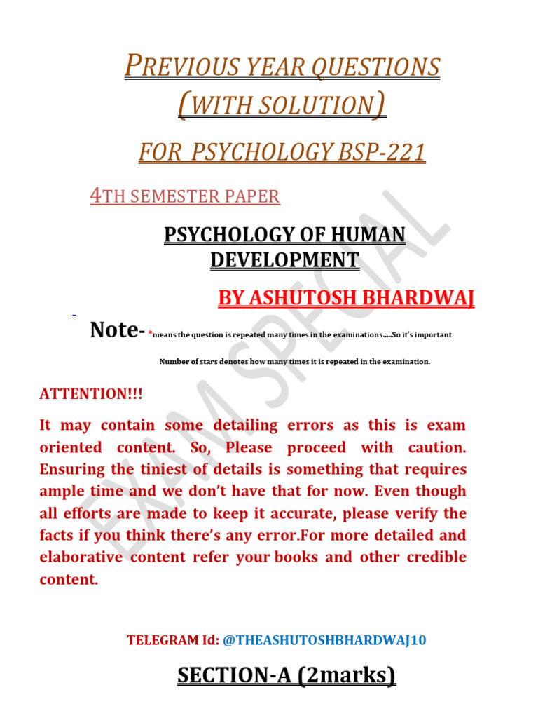 Psycho Pyqs | PDF | Adolescence | Science & Mathematics