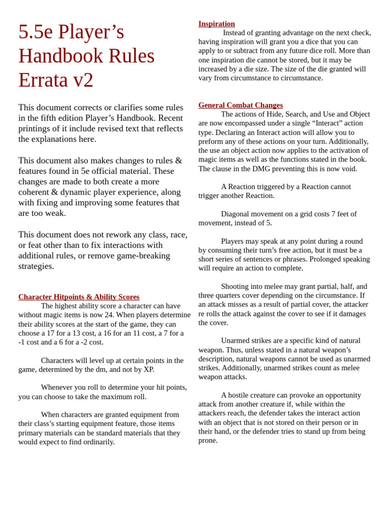 5.5e Finalized Errata | PDF