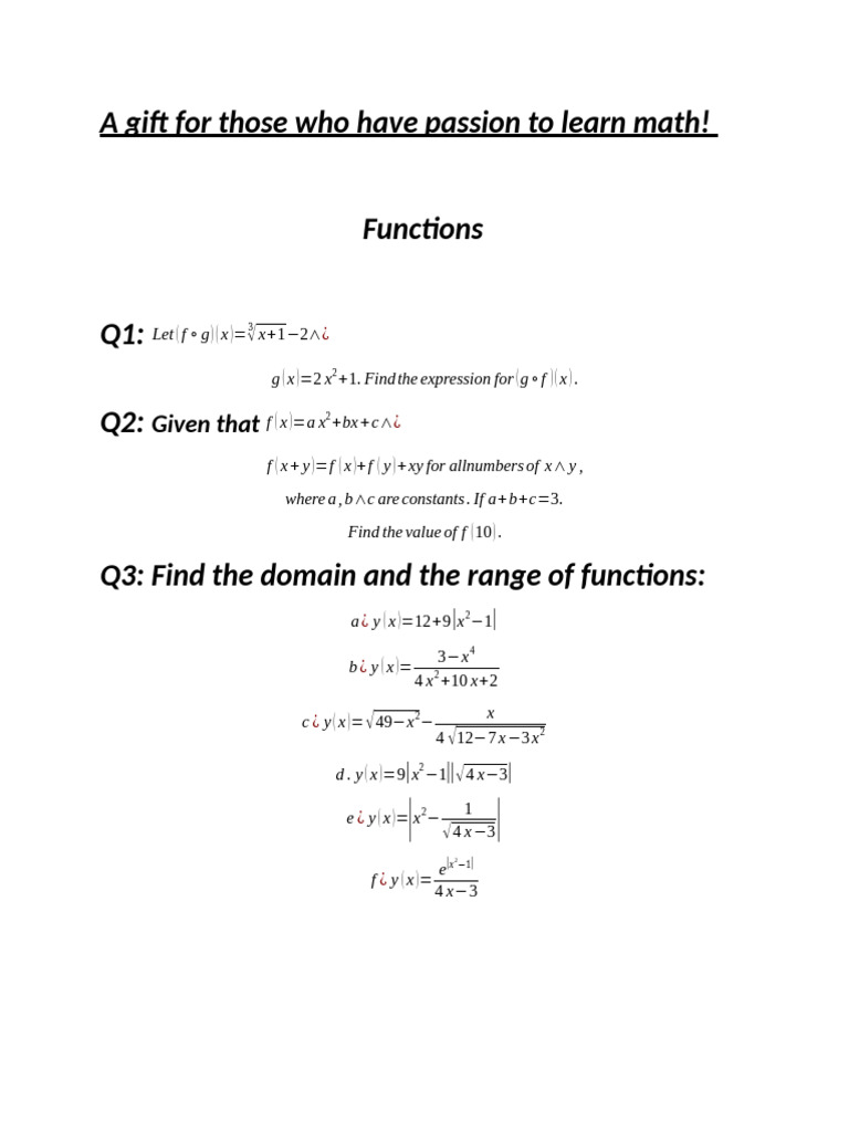 Function Questions For Further Practice | PDF