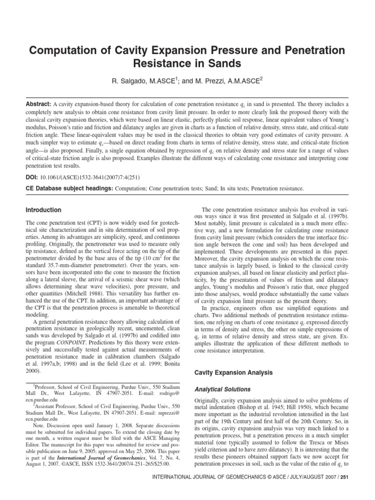 Computation of Cavity Expansion Pressure and Penetration Resistance in ...