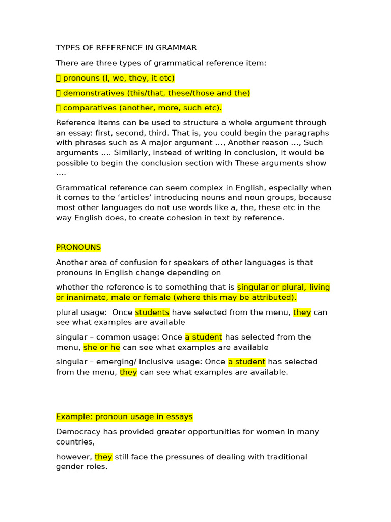 TYPES OF REFERENCE IN GRAMMAR | PDF