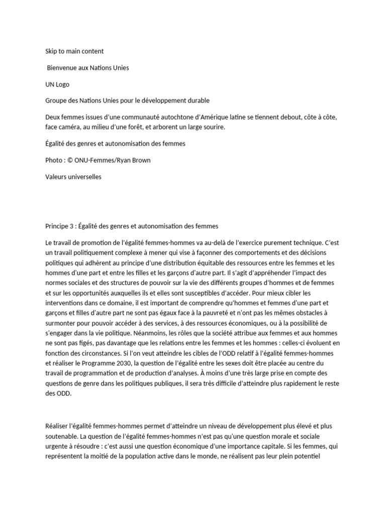 Égalité Des Genres Et Autonomisation Des Femmes | PDF