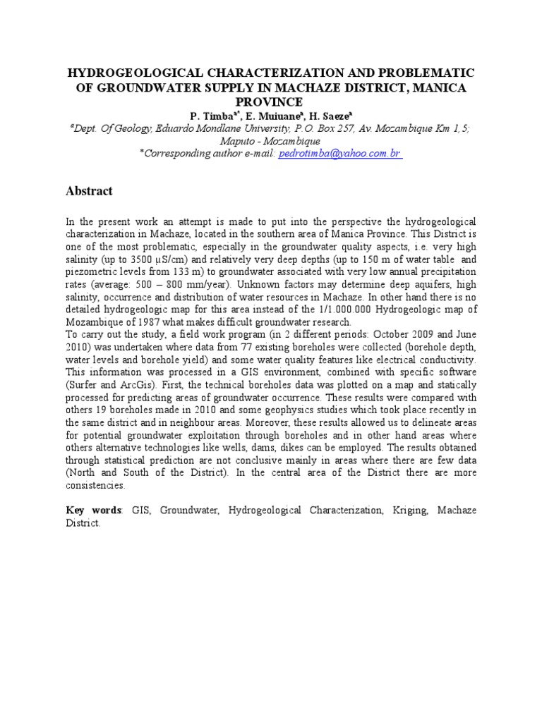 Timba Abstract - 12 WaterNet Conference Revised | PDF