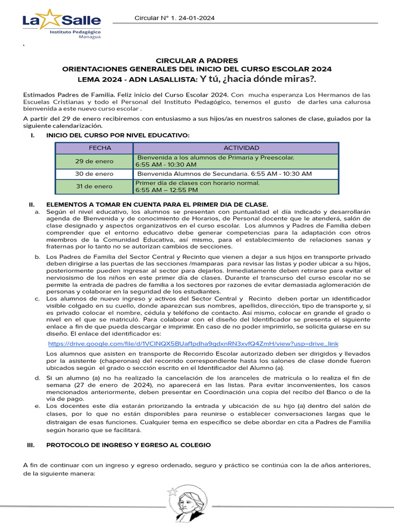 Circular Inicio de Curso Escolar 2024 | PDF
