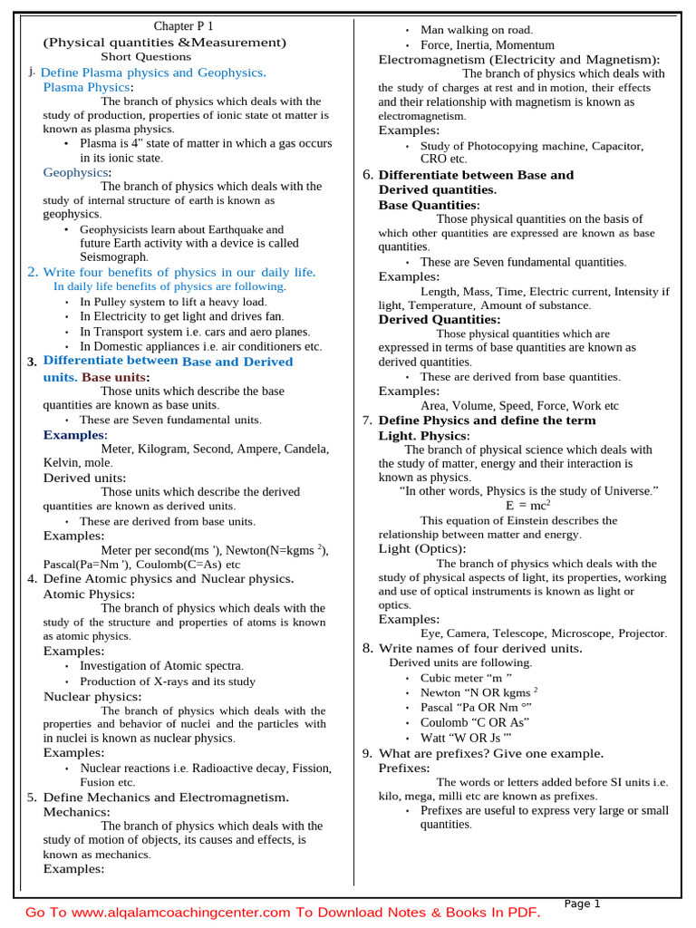 9th CH 1 Physics | PDF