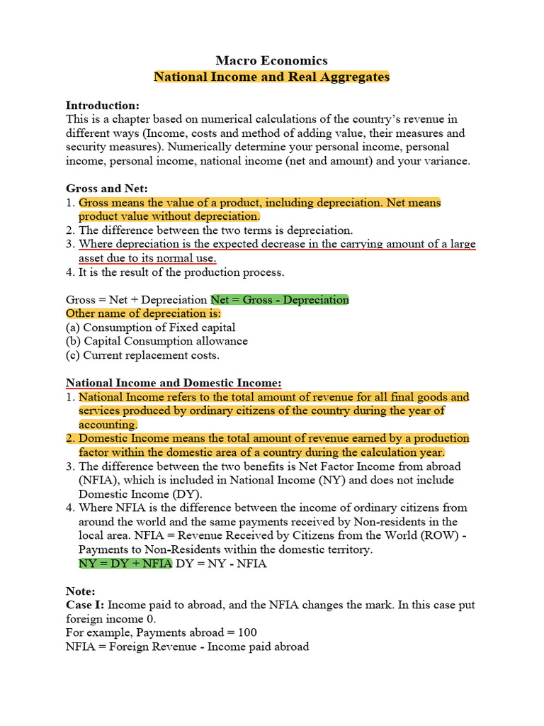CUET National Income and Real Aggregates Revision Notes | PDF