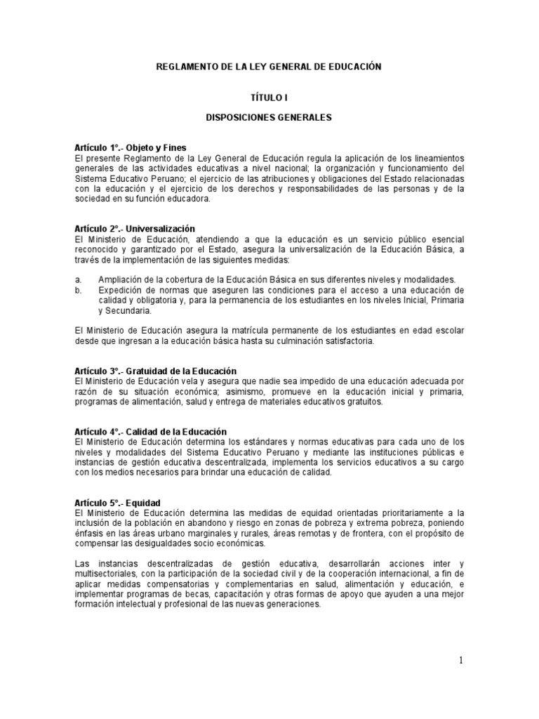 Reglamento Ley General de Educación 28044 | PDF | Educación primaria ...