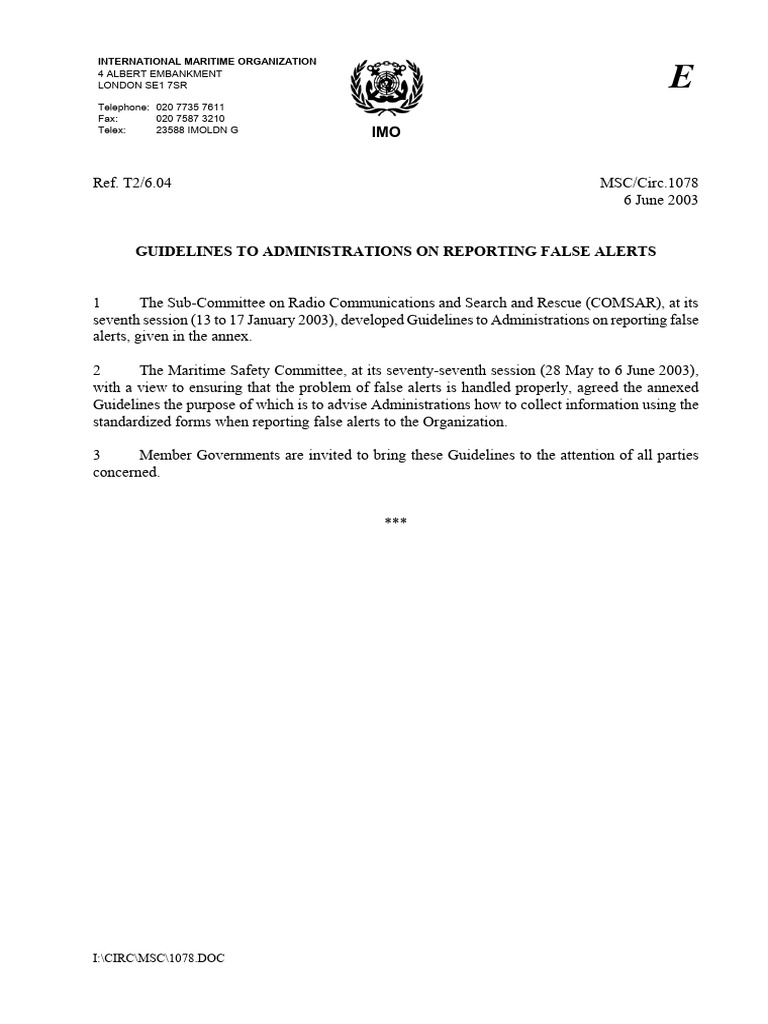 Msc 1 circ 1078 guidelines to administrations on reporting false