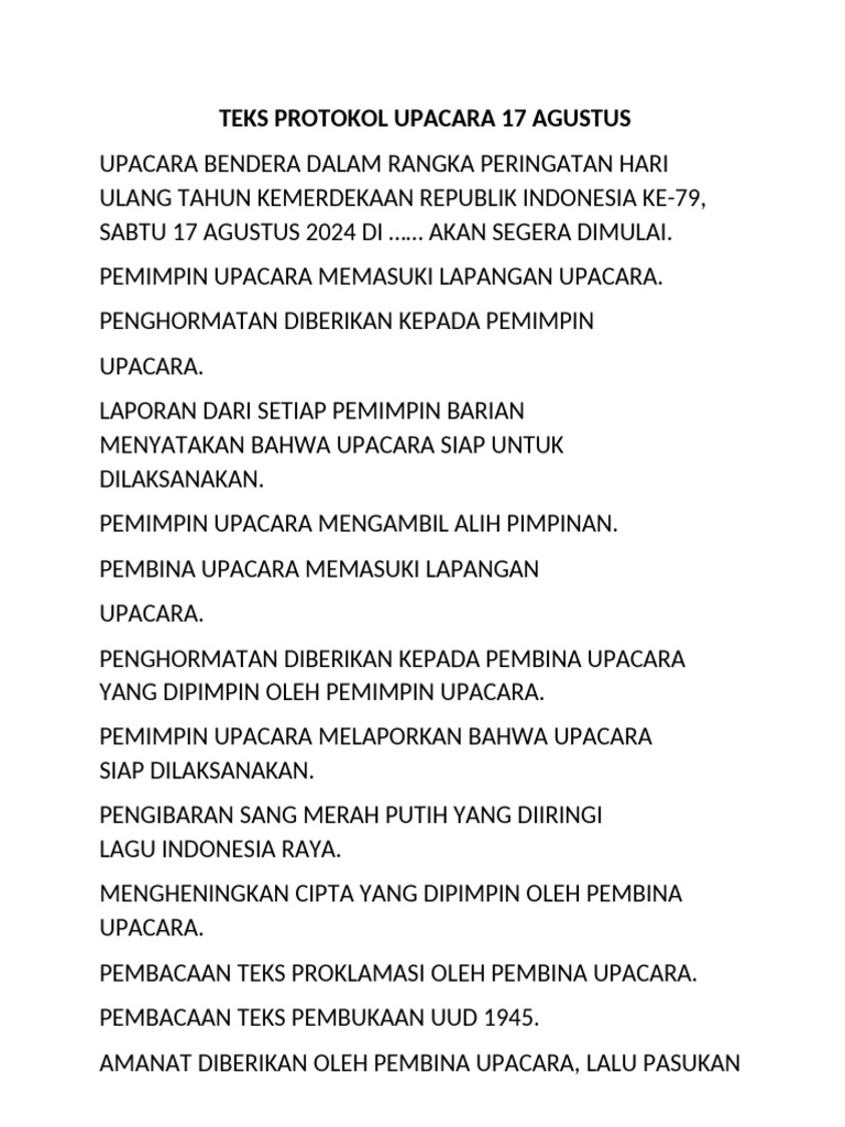Teks Protokol Upacara 17 Agustus | PDF