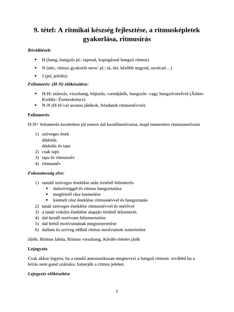 9.A Ritmikai Készség Fejlesztése, A Ritmusképletek Gyakorlása ...
