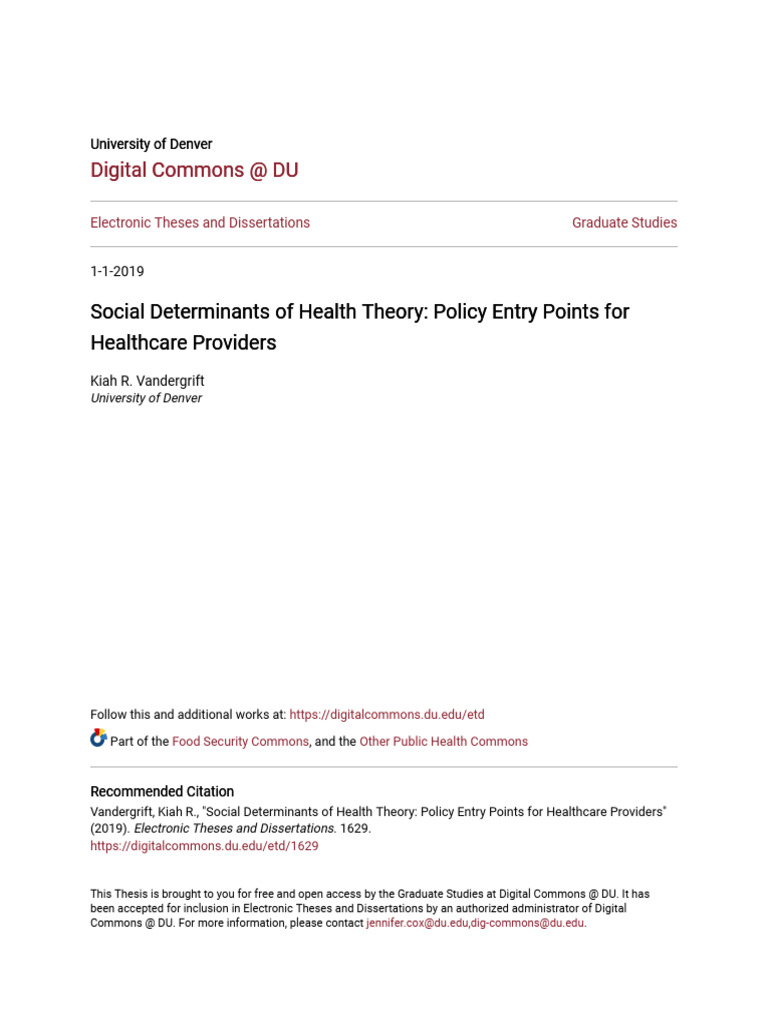 Social Determinants of Health Theory - Policy Entry Points For Hea | PDF