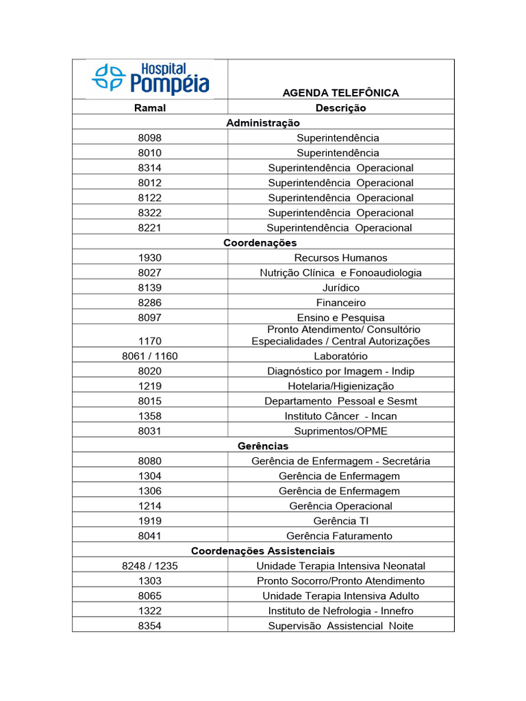 AGENDA TELEFÃ - NICA Pompeia | PDF
