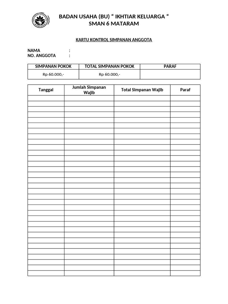 Kartu Kontrol Simpanan Anggota | PDF