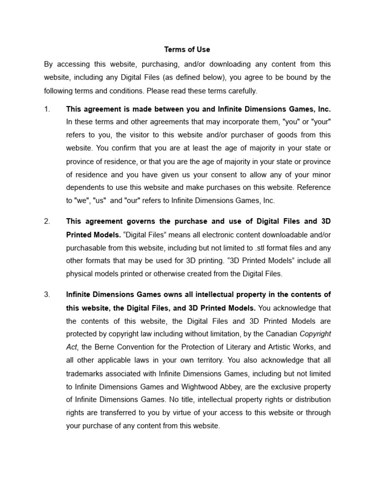 Infinite Dimensions Games Terms Of Use Pdf