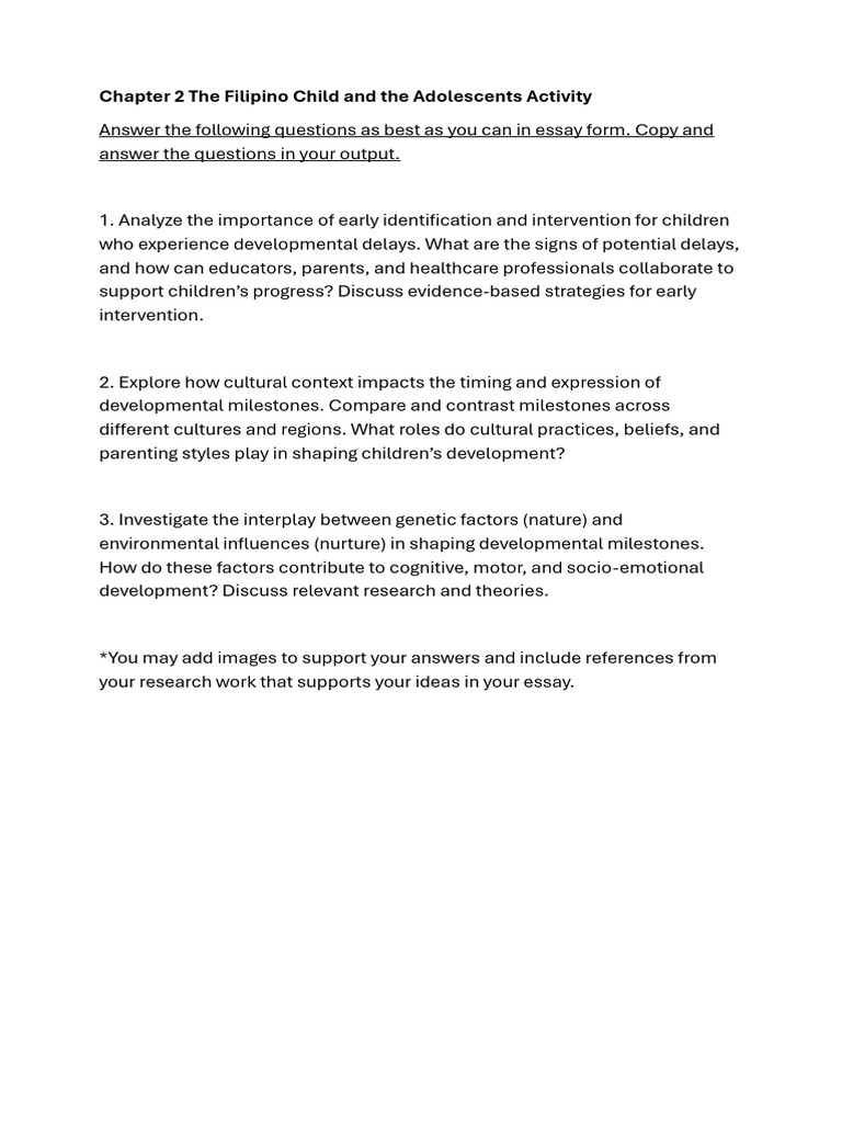 ED 1 Chapter 2 The Filipino Child and The Adolescents Activity | PDF