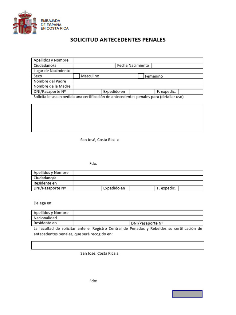 FORMULARIO - Solicitud antecedentes penales | PDF
