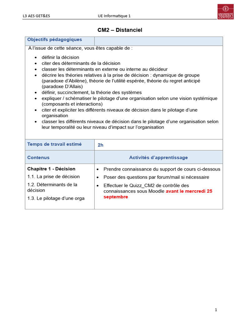 CM2 - Distanciel: Objectifs Pédagogiques | PDF