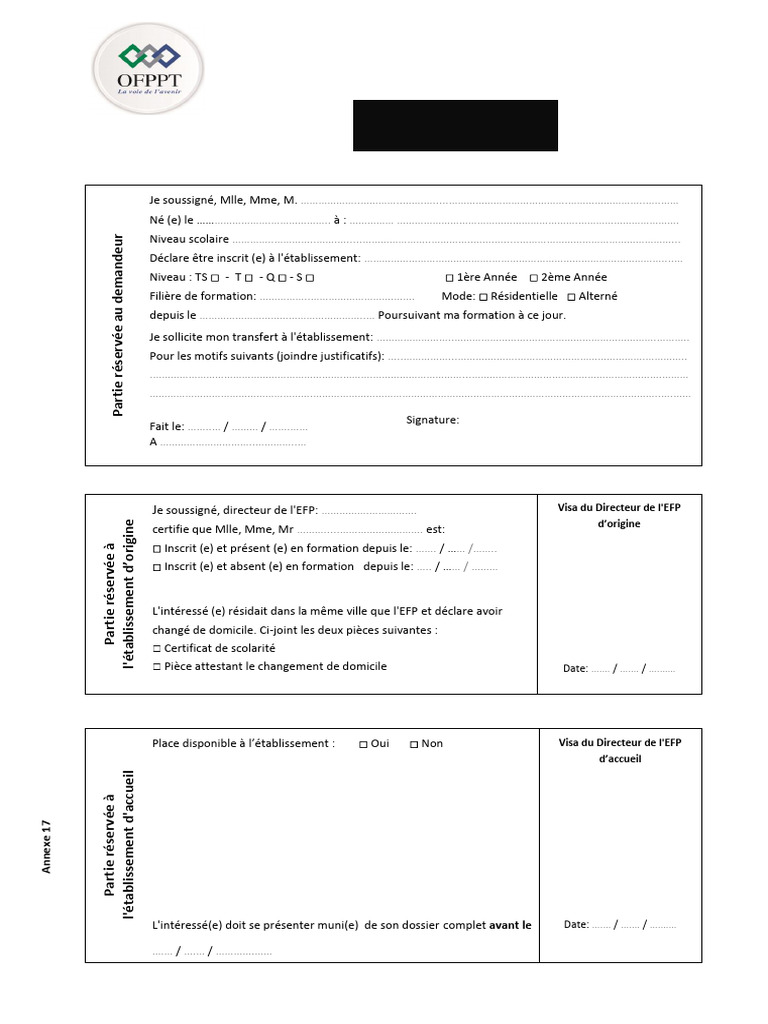 A17 (Formulaire de Transfert) | PDF