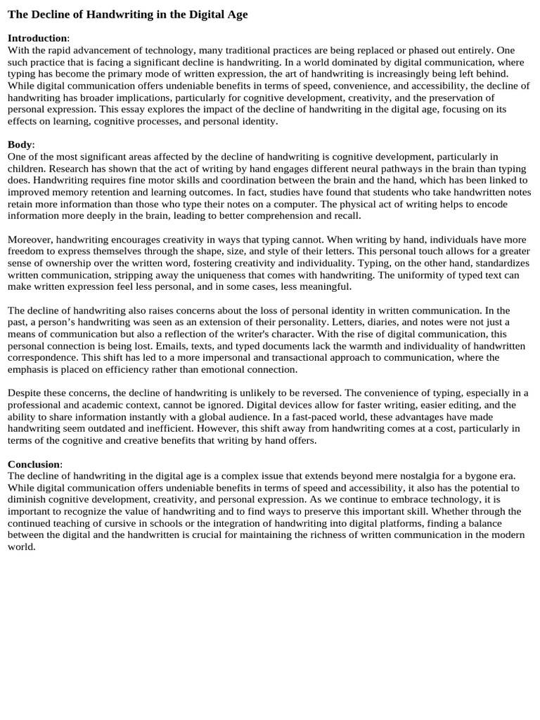 The Decline of Handwriting in The Digital Age | PDF