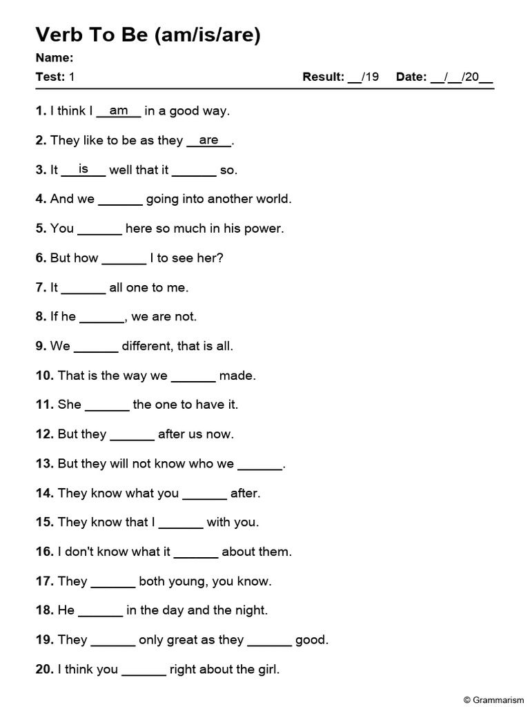 Grammarism Verb To Be Test 1 1020179 | PDF