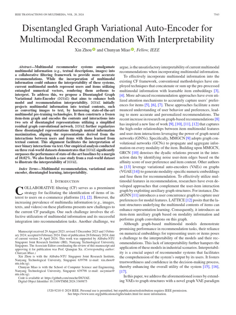 Disentangled Graph Variational Auto-Encoder For Multimodal ...