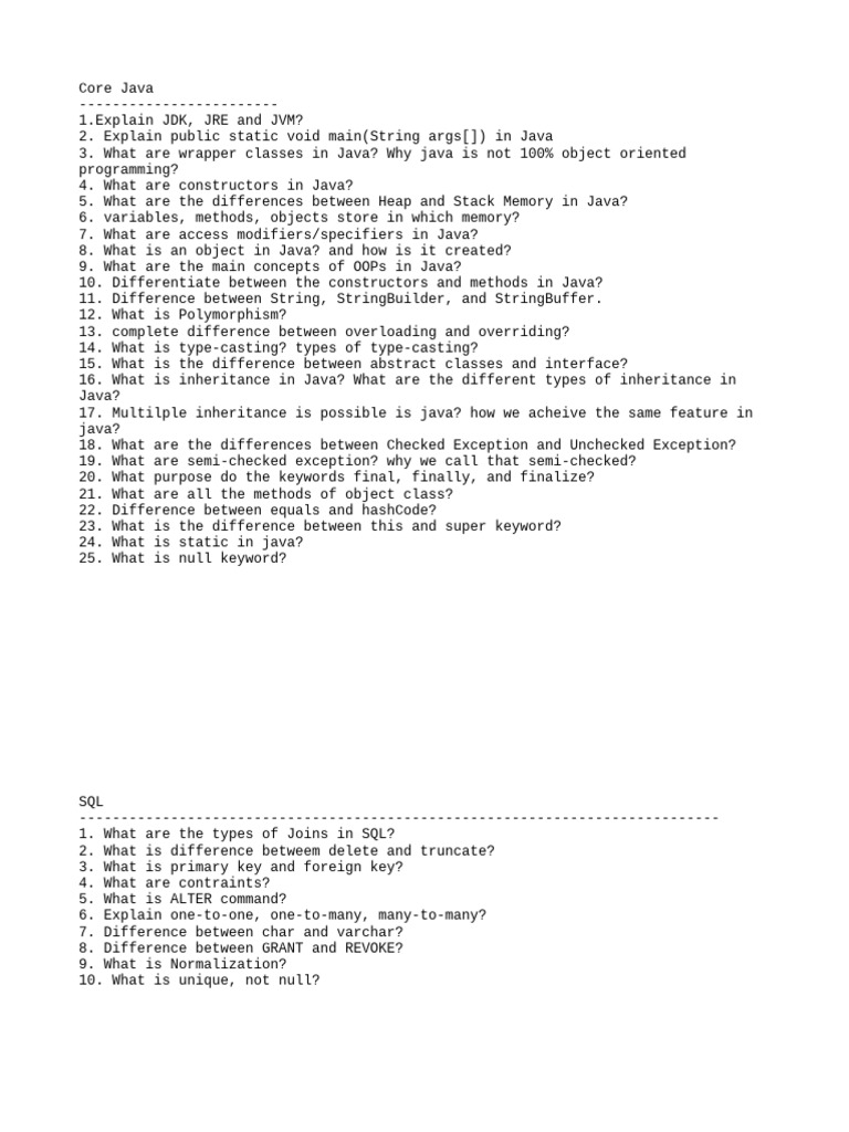 Java Interview Questions For Presentation | PDF