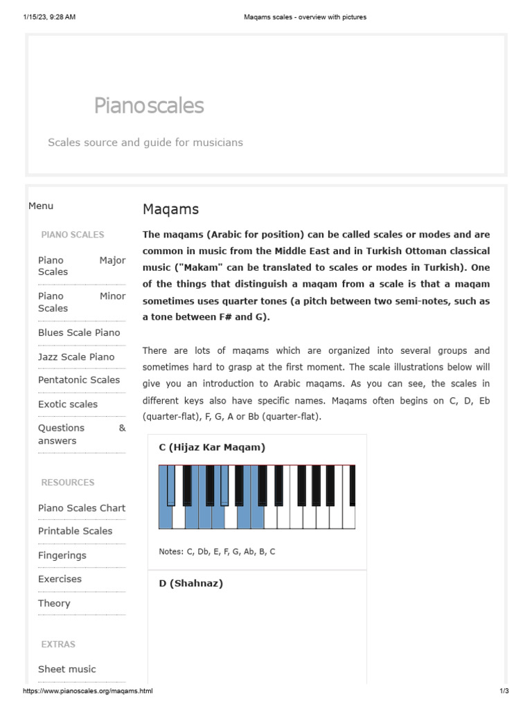 Maqams Scales - Overview With Pictures | PDF