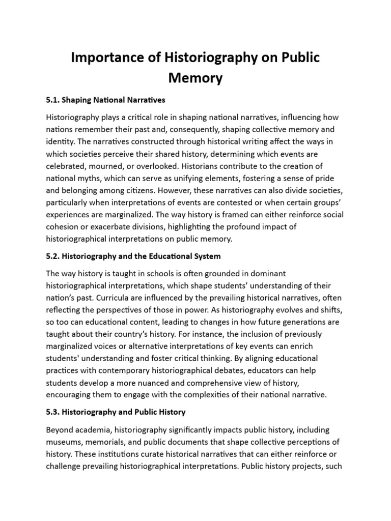 Importance of Historiography On Public Memory | PDF