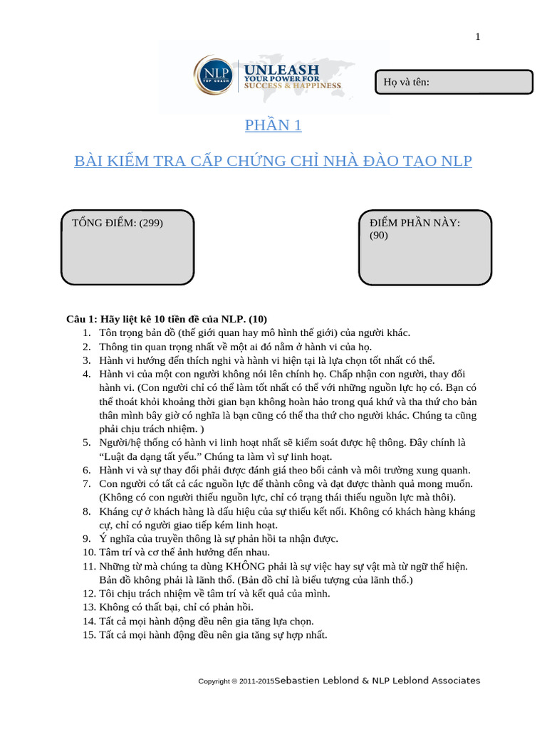 SECTION 1 TEST (Answers) FOR TTT - Vietsub | PDF